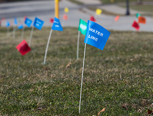 Utility marking flags and whisker markers in APWA colours